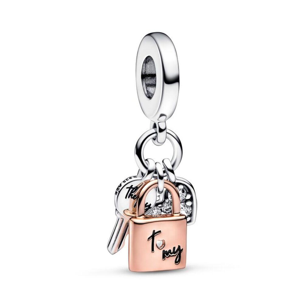 Pandora Two-tone Key Padlock & Heart Triple Dangle Charm